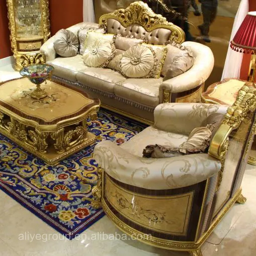 Luxury Living Room Furniture Gold White Fabric Living Room Villa Colorful 3 Seater Dubai Luxury Sofa Set
