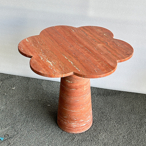 Table d'appoint Cammy Stone en travertin rouge, légère, style mid-century modern, pour petits salons et chambres, meubles faits à la main pour la maison - Product Image 5