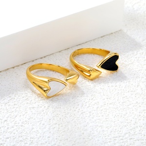 Custom Trendy 18K Gold Plated Women's <b>Rings</b> Love Stainless Steel Jewelry Personality Wholesale Black White Shell Heart <b>Open</b> <b>Ring</b> - Product Image 1