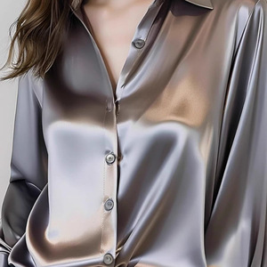 <span class=keywords><strong>Camisa</strong></span> de Satén Acetato Gris de 14 Colores, <span class=keywords><strong>Camisa</strong></span> Profesional de Seda Francesa Elegante de Manga Larga para <span class=keywords><strong>Mujer</strong></span> - Product Image 4