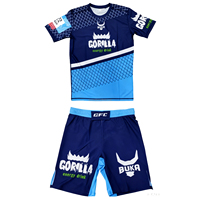 Ensemble de combat MMA personnalisé pour hommes, t-shirt + short de combat, vente en gros, spandex/polyester, léger, respirant, tenue d'arts martiaux pour adultes