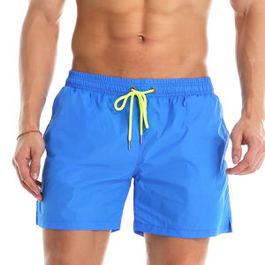 Shorts de Playa para Hombre, Color Azul Sólido, Cintura Media, Cordón Ajustable, Secado Rápido, Estilo Casual - Product Image 1