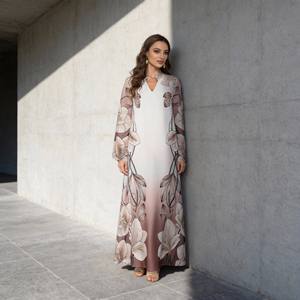 Robe Abaya élégante en polyester imprimé de haute qualité, sur mesure pour les occasions spéciales, pour femmes musulmanes, fabricant en gros - Product Image 1