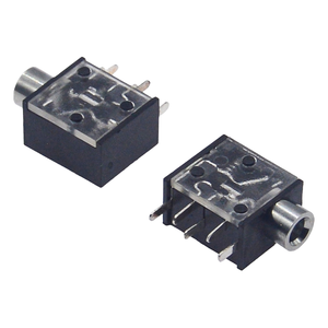 PJ-325 ช่องเสียบแจ็คเสียงสเตอริโอขนาด 3.5 มม., แบบติดตั้งแนวตั้ง 5 พิน พร้อมเปลือกทองเหลือง, ตัวเรือนสีดำพร้อมฝาครอบโปร่งใส - Product Image 3