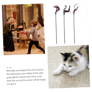 Bâtonnet à chat avec ressort, plume et clochette, tête de remplacement amovible, jouet durable pour chat, baguette à chat - Product Image 4