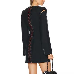 Vestido Blazer de Lino 100% para Mujer, Mangas Largas, Cintura Ajustada con Corsé, Cierre Trasero con Cremallera y Cordones, Estilo Bohemio Informal, Transpirable, para Verano - Product Image 3