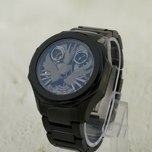 Relógio mecânico realista com mostrador de imagem animal, relógio de aço inoxidável para homem, preto, oco, impermeabilizante, relógio masculino