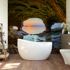 Papel Tapiz de Seda Impermeable con Vista al Atardecer en una Cueva Marina en 3D, Mural de Paisaje Natural para Sala de Estar y Baño - Product Image 3