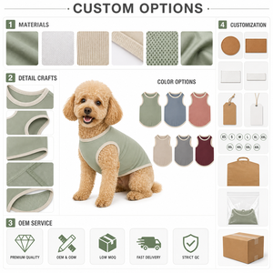 Camiseta sin mangas para perro con ribete en contraste verde salvia sólido, proveedor de ropa para mascotas OEM, chaleco para mascotas de algodón suave y elástico. - Product Image 2