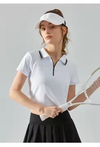 Chaqueta de golf de manga corta con media cremallera para <span class=keywords><strong>mujer</strong></span> de alta calidad, cuello de polo, logotipo frontal para ropa de <span class=keywords><strong>tenis</strong></span> - Product Image 3