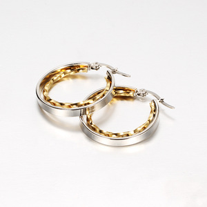 Hoop Earrings <b>28mm</b> Two-Tone Steel Gold Plated Stainless Steel Women's Fashion Jewelry Gift - Product Image 2