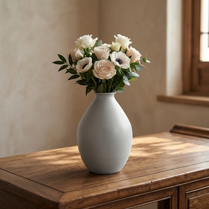 Vase en <span class=keywords><strong>fer</strong></span> blanc mat, sculpture ronde minimaliste, ornement en métal 2 en 1 et vase à fleurs pour la décoration intérieure - Product Image 3