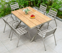Ensemble de mobilier de salle à manger d'extérieur moderne en acier au carbone et alliage d'aluminium, avec coussins durables et imperméables, table et chaises pour parc et cour.