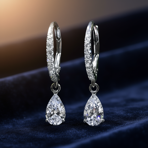 Orecchini classici con diamanti a goccia per donna, diamante naturale, montatura in rame, modello E721, elegante design pendente - Product Image 2