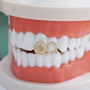 Grillz en forme de cœur or et argent avec micro-incrustation de zircone, bijoux unisexe pour Halloween - Product Image 2