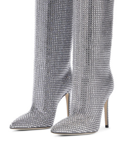 New Autumn/Winter Slip-On Breathable Pointed Toe Luxury High Heel Rhinestone Knee-High Boots with Height Increasing - Product Image 2