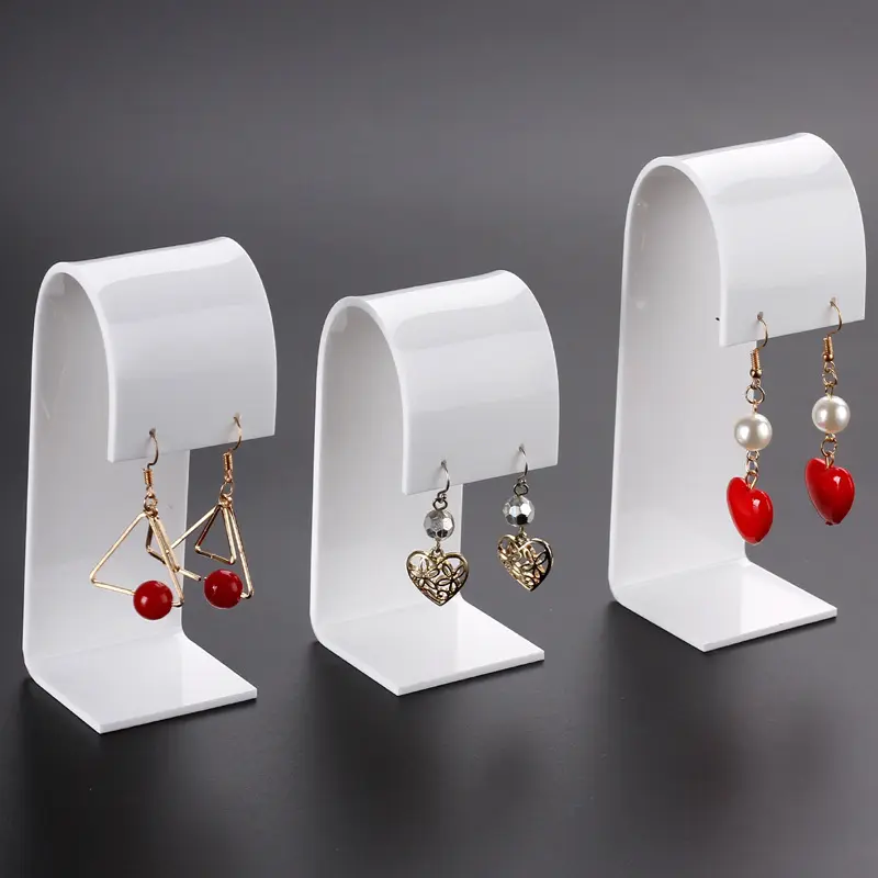 Présentoir de 3 boucles d'oreilles en acrylique blanc, lot de, porte-bijoux en acrylique, en forme de T, boucles d'oreilles, vitrine
