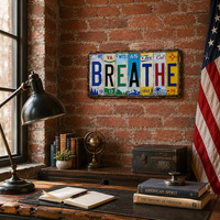 Letrero Metálico Vintage con la Palabra 'Breathe', Placa de Metal Rústica, Póster Metálico Personalizado, Decoración de Pared Estilo Cabaña Antigua