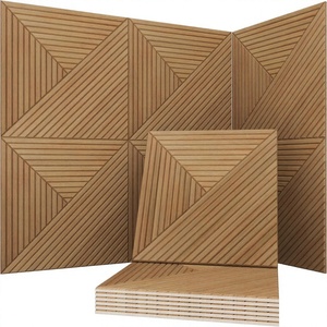 Panel Acústico Autoadhesivo de PET 600x600x9mm, Panel de Pared Absorbente de Sonido con Ranuras 3D con Aspecto de Madera, Fácil de Instalar, Decoración para el Hogar DIY - Product Image 1