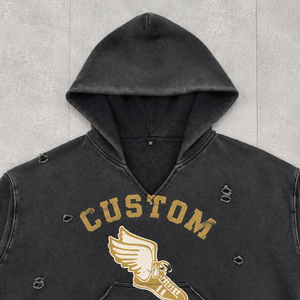 Sweat à capuche court <span class=keywords><strong>en</strong></span> molleton épais 100% coton, coupe ample, col <span class=keywords><strong>en</strong></span> V, imprimé sérigraphié, effet vintage délavé à l'acide, personnalisé, collection automne - Product Image 3