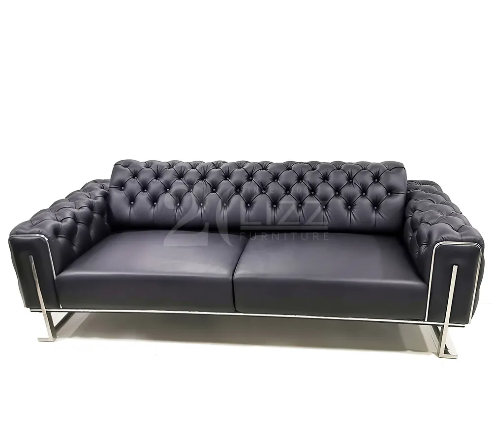 Chesterfield đồ nội thất phòng khách đầy đủ ý da ghế sofa Ba chỗ ngồi với tựa lưng có thể đảo ngược