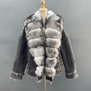 도매 블랙 쉘 소 힘줄 버클 정장 칼라 겨울 여성 퍼 다운 코트 카우보이 재킷