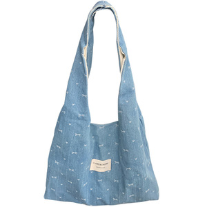 Denim Blue Bow Canvas Tote <b>Bag</b> For Women <b>Large</b> Capacity Single <b>Shoulder</b> Everyday Use Summer 2025 - Product Image 4