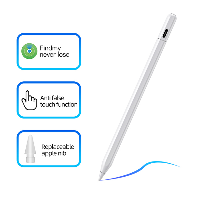 Ruidian 2024 Premium Findmy Active Capacitive Metal Plastic Stylus Pen for iPad 11/12.9 M4 Type-C Charging Tilt Sensing