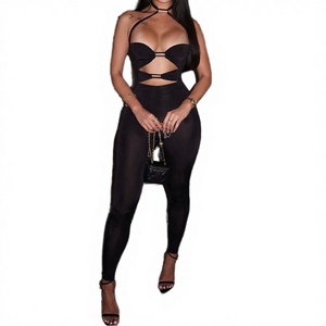 GX9572 Mono casual de punto transpirable para mujer, sin mangas, ajustado, con cuello halter y espalda descubierta, para fitness de otoño, estilo club nocturno con aberturas - Product Image 2