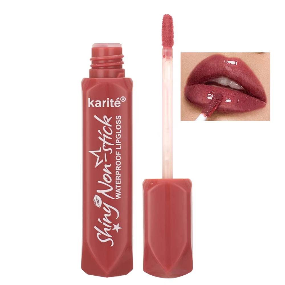 Karite Low MOQ Glossy Non Stick Waterproof Lip Gloss Bulk Cosmetic Makeup Beauty Products Lip Gloss Custom Logo Private Label