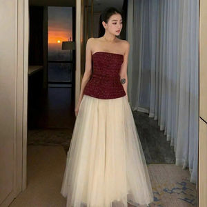 Vestido Corto de Tirantes Finos con Volantes para Mujer, Estilo Elegante y Transpirable, Hecho en Vietnam, de Chifón, para Todas las Temporadas - Product Image 1