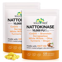 Complément de Nattokinase Sans OGM Marque Blanche SOLOTREE 10000 FU, Capsules Molles d'Extrait de Natto avec Huile MCT, Curcuma, Gingembre et CoQ10