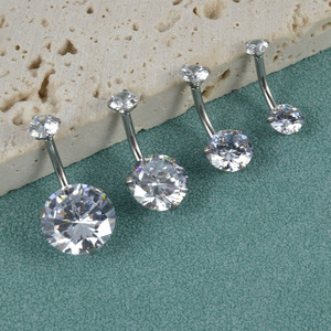Thép không gỉ bụng rốn xuyên kích thước lớn cubic zircon bụng nút nhẫn cho phụ nữ chic thời trang piercing đồ trang sức 14 gam - Product Image 5