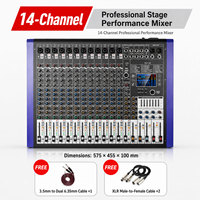 Console de mixage audio professionnelle 14 canaux avec effets numériques Bluetooth USB pour scène, karaoké, système PA