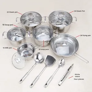 Ensemble de casseroles en acier inoxydable 10 pièces avec couvercles en verre, induction, pour cuisiner des ragoûts, des soupes, des casseroles, des poêles avec ustensiles - Product Image 1
