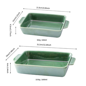 Kiln-fired Ceramic Baking Pan Square Double-Handled Green <b>Microwave</b> Safe For Hotel Food Coffee Tea <b>Set</b> - Product Image 3