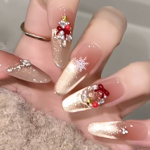 Faux Ongles <span class=keywords><strong>de</strong></span> Noë<span class=keywords><strong>l</strong></span> à Presser, Longs Amande Nude French 3D, Effet Œil <span class=keywords><strong>de</strong></span> Chat Doré Scintillant, pour Femmes, Fêtes et Usage Quotidien - Product Image 4