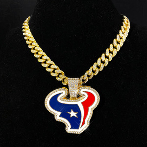 Juego de Joyería con Collares de Cadena Cubana con Logotipo de los Houston Texans, 32 Equipos, con Dijes de Diamantes de Imitación Brillantes, Estilo Hip-Hop - Product Image 1
