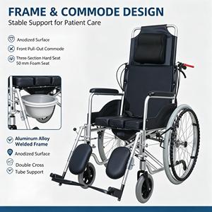 Silla de Ruedas Reclinable Manual con Marco de Aleación de Aluminio, Silla de Transporte para Pacientes para Hospitales, Residencias y Cuidado en el Hogar - Product Image 3