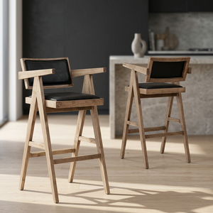 Midcentury Modern Wooden Commercial High Bar <b>Stool</b> with Upholstered Seat Backless Design for Kitchen Home Bar & Hotel <b>Dining</b> - Product Image 2