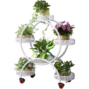 Support à fleurs circulaire multi-niveaux mobile, <span class=keywords><strong>en</strong></span> <span class=keywords><strong>métal</strong></span> résistant à la rouille, avec roulettes, trou <span class=keywords><strong>de</strong></span> drainage, écologique, pour la <span class=keywords><strong>décoration</strong></span> du <span class=keywords><strong>jardin</strong></span> et du balcon - Product Image 2