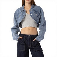 Veste Courte en Jean Unie en Coton pour Femme, Nouvelle Collection Printemps 2026, Style Vintage à Manches Longues, Chic, Type Surchemise