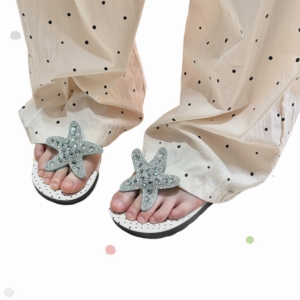 Sandalias Flip-Flop con Estampado de Estrellas de Mar y Puntos para Mujer, Antideslizantes, Casuales, para la Playa y Exteriores - Product Image 3
