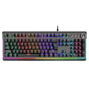 热卖机械键盘RGB发光二极管彩虹金属铝有线背光游戏键盘带多媒体滚动按钮YH907