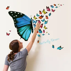 Home decoration self adhesive 3d big wall sticker butterfly for bedroom