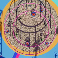 Balançoire circulaire à double anneau avec structure métallique et plusieurs sièges, pour aire de jeux extérieure, parc à thème, site touristique, parc d'attractions