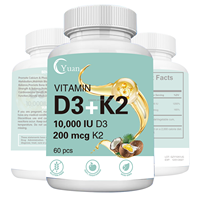Kapsul Lunak Vitamin D3 K2 Vegan OEM, Pendukung Imunitas, Suplemen Vitamin D3 & K2 dengan Minyak Kelapa untuk Kesehatan Tulang