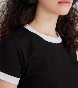 T-Shirt moda nuova moda in bianco <span class=keywords><strong>e</strong></span> nero da <span class=keywords><strong>donna</strong></span> Slim Fit alla moda in cotone con stampa logo personalizzata - Product Image 5