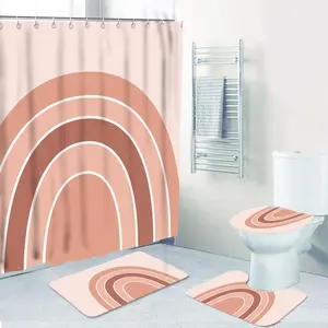 16 pcs hot selling polyester waterproof luxury High quality 120G shower curtain set with bath mat and bathroom curtain floor rug
