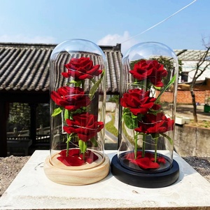 Tres Rosas Preservadas en Cúpula de Cristal, Adornos para el Día de la Madre, Flor Simulada con Cubierta de Cristal, Luces LED, Rosa Eterna - Product Image 2